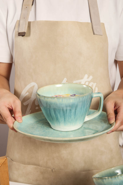 8-Piece Large Cup & Saucer Set-Aqua Blue