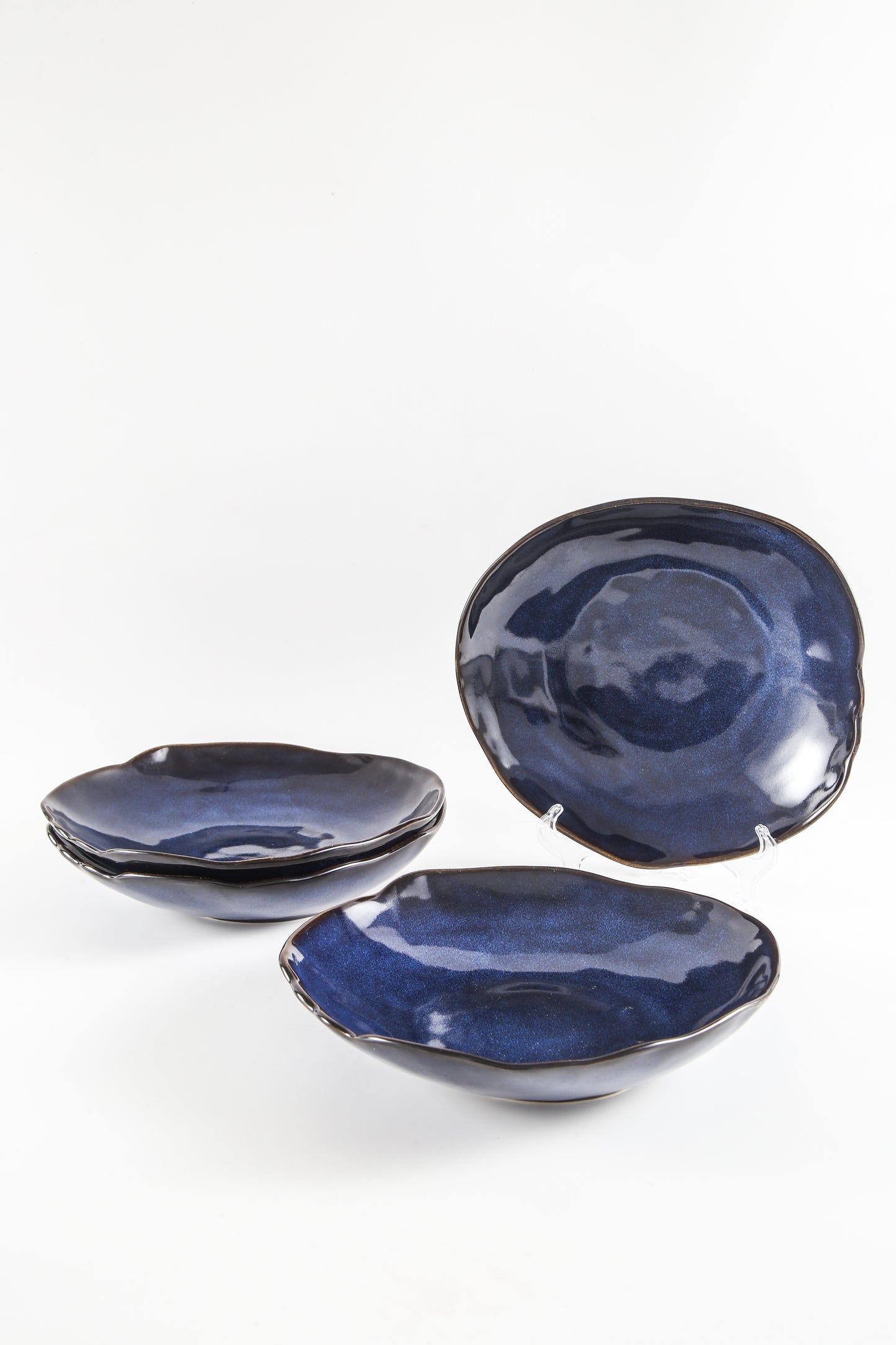 4-Piece Stoneware Deep Plate Set in Ocean Blue