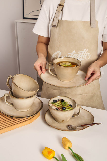 8-Piece Large Cup & Saucer Set-Crema