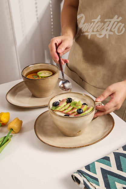 8-Piece Large Cup & Saucer Set-Crema