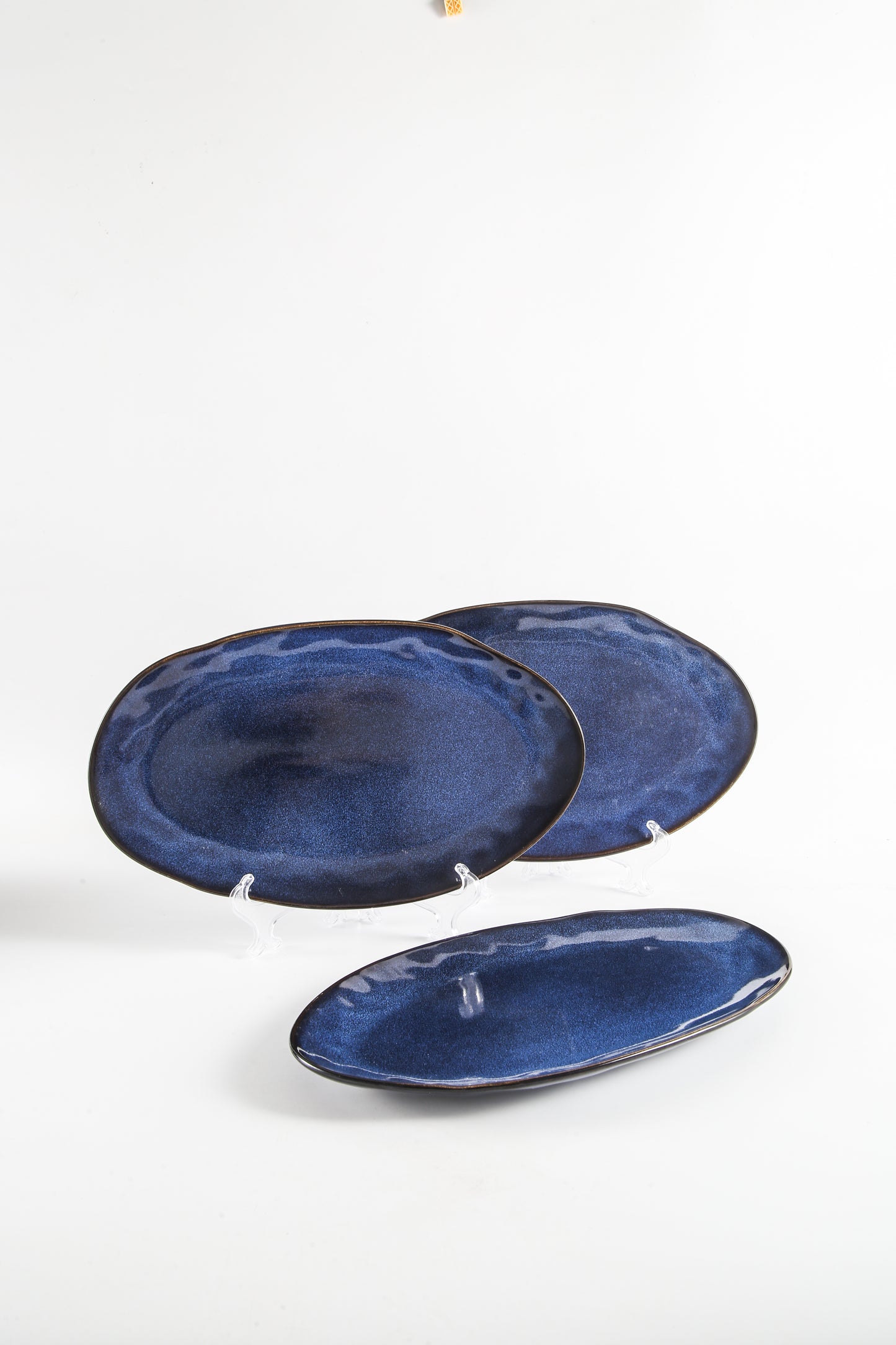 3-Piece Stoneware Serving Platter Set in Ocean Blue