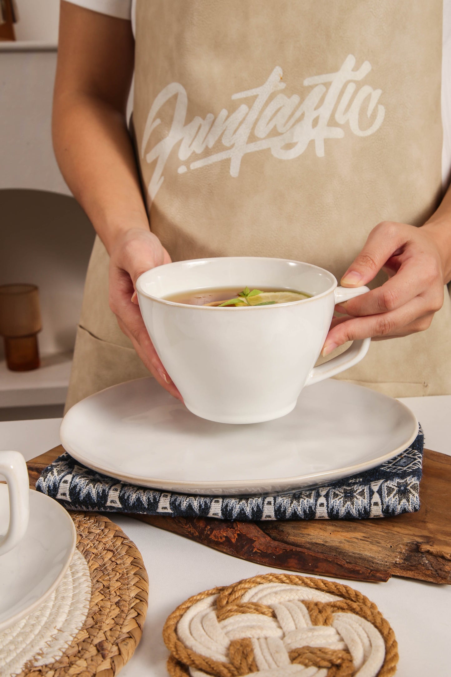 8-Piece Large Cup & Saucer Set-Pearl White