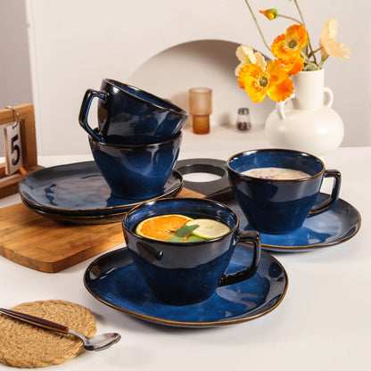 8-Piece Large Cup & Saucer Set-Ocean Blue