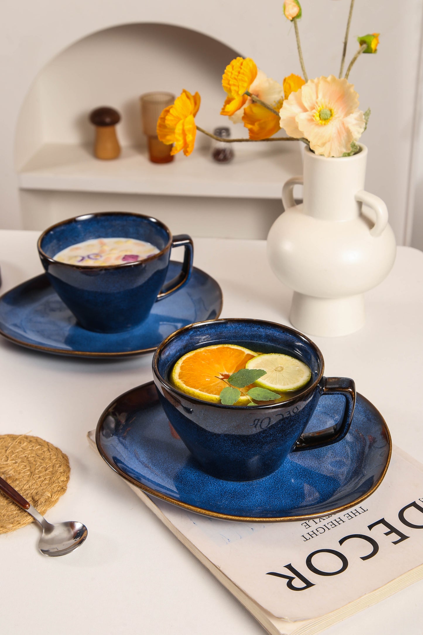 8-Piece Large Cup & Saucer Set-Ocean Blue