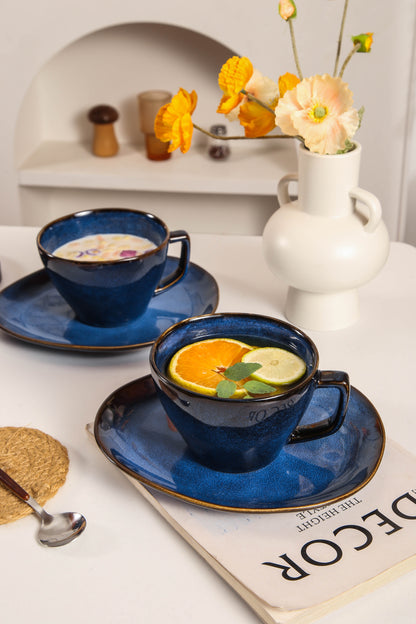 8-Piece Large Cup & Saucer Set-Ocean Blue