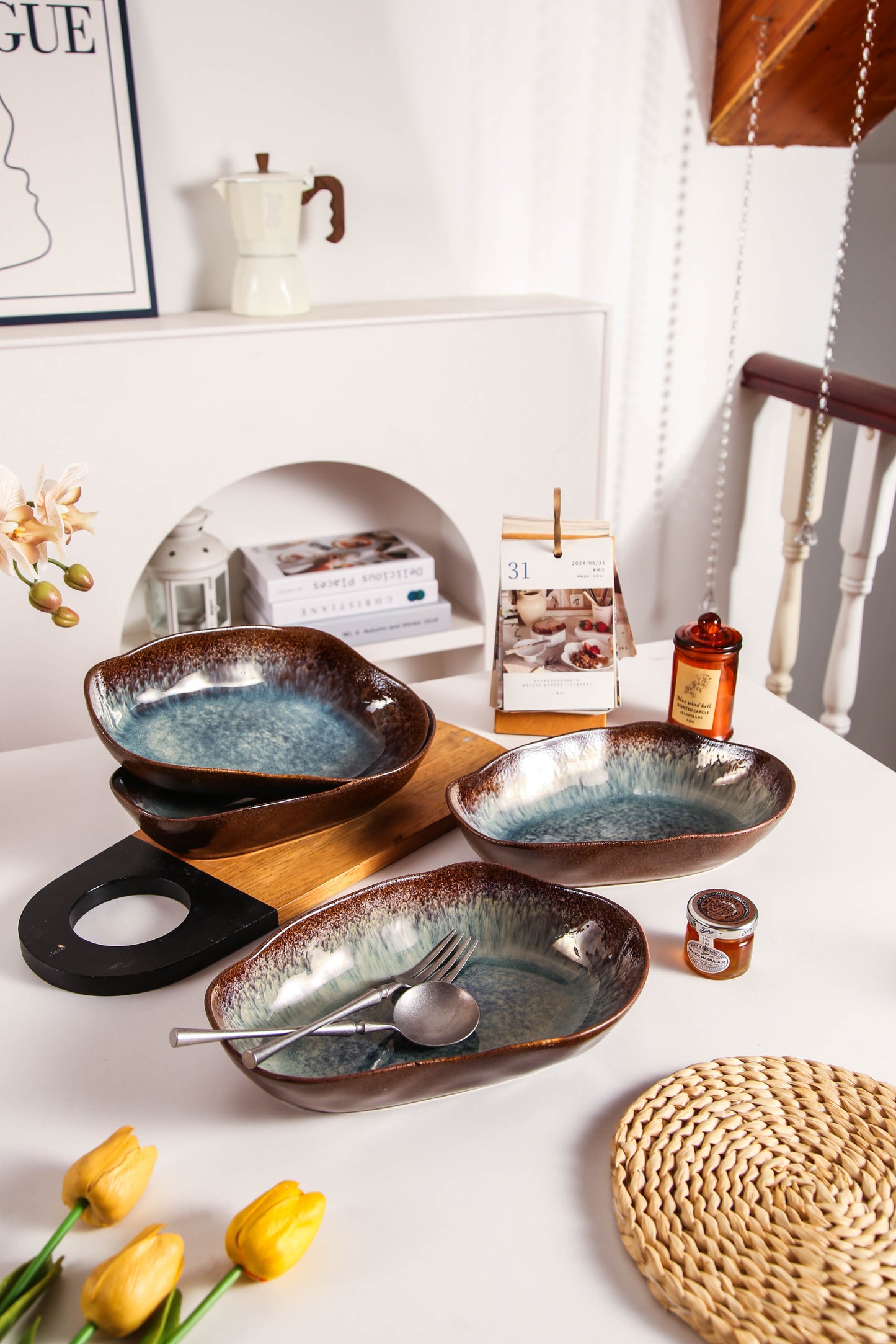 Espresso Stone Organic Oval Plate Set