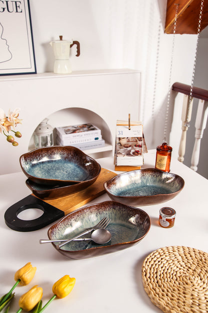 Espresso Stone Organic Oval Plate Set