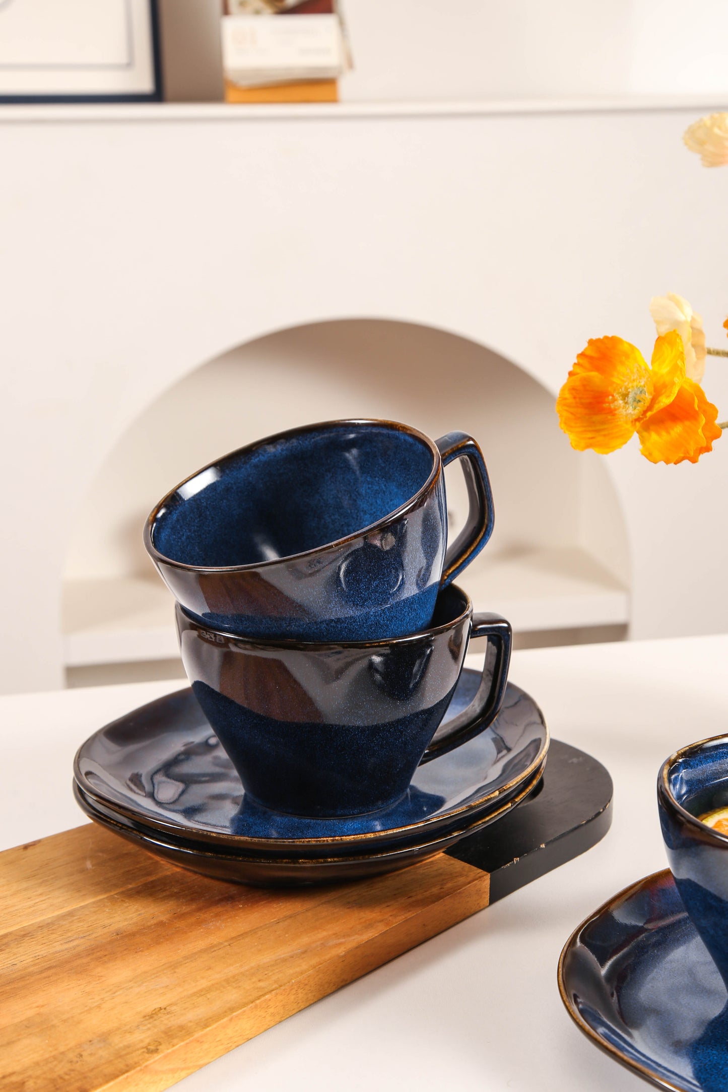 8-Piece Large Cup & Saucer Set-Ocean Blue