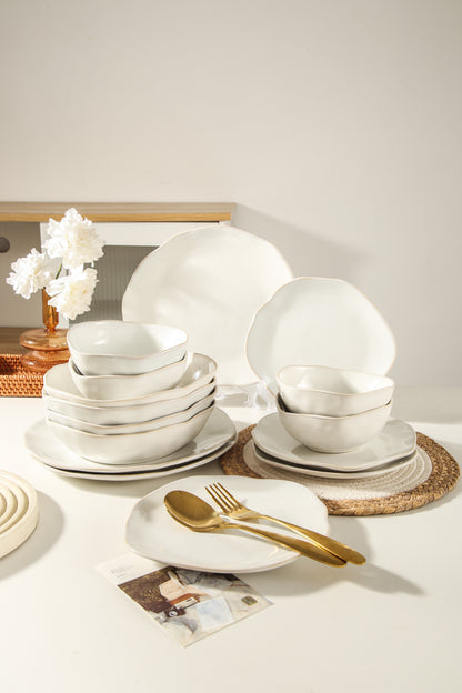 16-Piece Stoneware Set-Pearl White